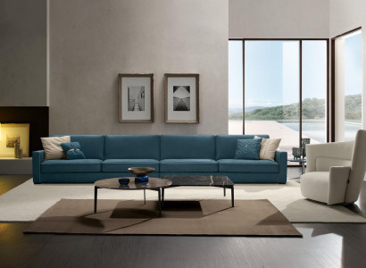 Sofa 4-Seater Upholstery Couch Leather Sofas Design Italian Furniture Blue